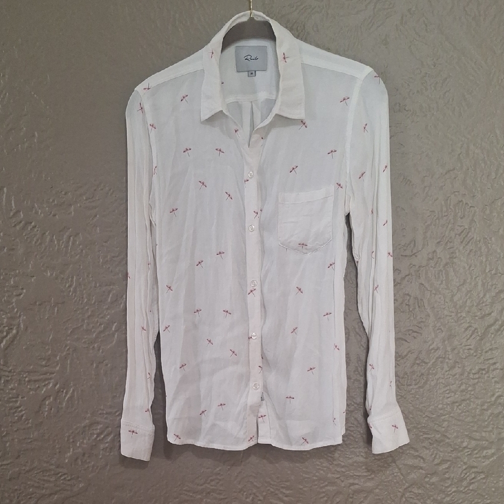 Rails Women's White Shirt with PinkAccents Size XS